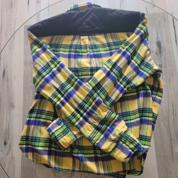 Rare Polo Raph Lauren Plaid Quarter Zip Button up shirt with quilted material XL - Picture 8 of 9